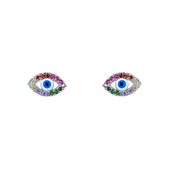 brinco semijoia de olho grego com zircônias coloridas banhado a ródio
