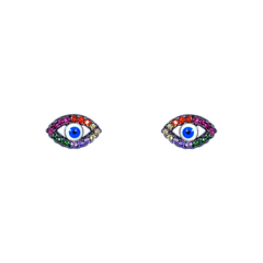 brinco semijoia de olho grego com zircônias coloridas banhado a ródio negro