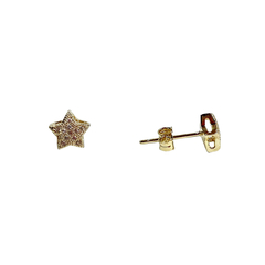 detalhe brinco do conjunto semijoia de brinco e colar em formato estrela com zircônias banhado a ouro 18k
