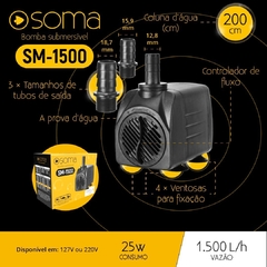 BOMBA SUB SOMA AQUARIOS SM-1500 (1500 L/H) 127V