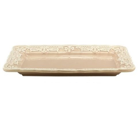 Plato rectangular de ceramica con bordado