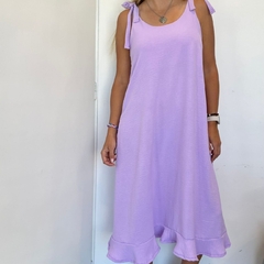 VESTIDO DE CEYLAN CON NUDITO EN LAS TIRAS Y VOLADOS - comprar online