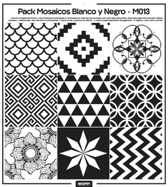 Pack x9 - Mosaicos Blanco y Negro - M013