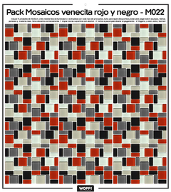 pack x9 - Mosaicos venecita rojo y negro - M022