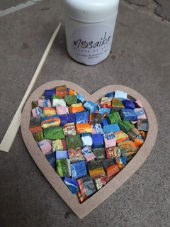 kit mosaico infantil coração colorido c argamassa