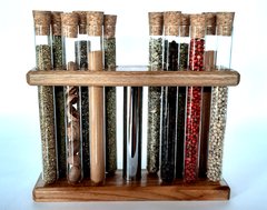 Porta temperos de madeira com 12 tubos de vidro, base cromada - comprar online