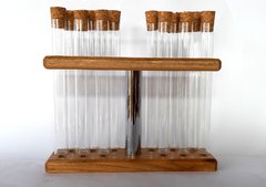 Porta temperos de madeira com 12 tubos de vidro, base cromada na internet