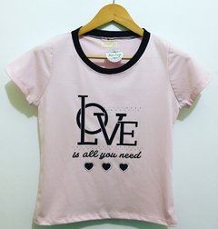 T-shirt gola careca manga curta LOVE IS ALL YOU NEED na internet