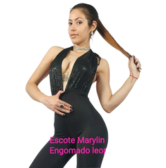 Mono Negro Escote Marylyn combinado en el escote con animal print al tono Engomado - tienda online