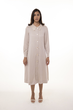 Cotton and Silk Midi Dress with Guipure Lace