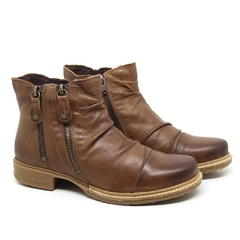 BOTA FEMININA DIJ003 C/ ZÍPER EM COURO TABACO OLD - Cod:15808