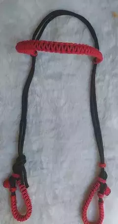 Cabeçada de corda com testeira trançada(vermelho/marrom) -cod:12593 - comprar online