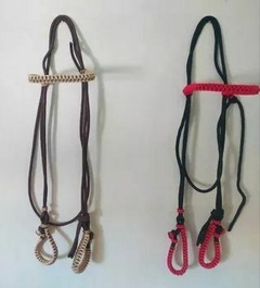 Cabeçada de corda com testeira trançada(vermelho/marrom) -cod:12593