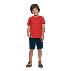 Conjunto Infantil Menino Vermelho Camiseta e Bermuda Elian - Ref: 241148