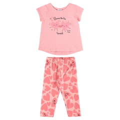 Conjunto Infantil Feminina Blusa e Calça Rosa Fluor Quimby - Ref: 29328