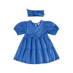Vestido e Faixa Infantil Azul em Malha Laise Quimby - Ref: 29705_184252