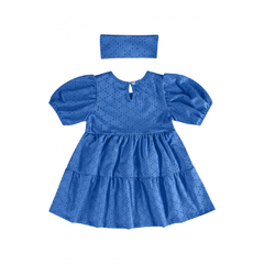 Vestido e Faixa Infantil Azul em Malha Laise Quimby - Ref: 29705_184252 na internet