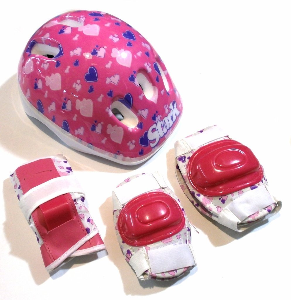 Casco Protección Kit Niños Rodilleras Y Muñequeras Y Coderas-Rojo