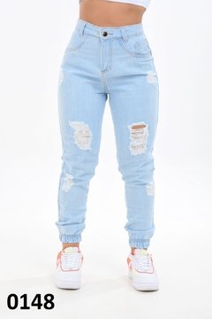 Calça Jeans 44 Mom Cristal Clara Barra com Elástico Premium (CJ0148)