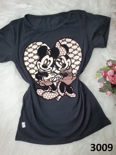 Blusinha T-Shirt Viscolycra Flocada Minnie e Mickey (BTV3009)