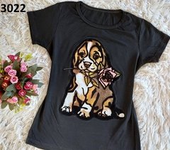 Blusinha T-Shirt Viscolycra Flocada Cachorro Flor (BTV3022)