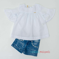 Conjunto Mon bata branca e shorts jeans Ser Garota