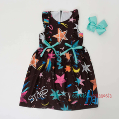 Vestido infantil preto Mon Sucré Sonho Estrelado manga curta coleção outono-inverno - loja online