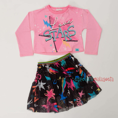 Conjunto infantil Sonho Estrelado saia e blusa Mon Sucré outono-inverno