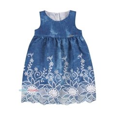 Vestido Azul Mon Bordado Ser Garota - loja online