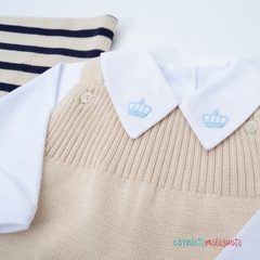 Saída de maternidade tricot Miguel MFC azul/creme - comprar online