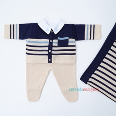 Saída de maternidade tricot Miguel MFC azul/creme - Espoleta Malagueta