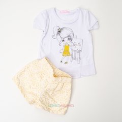 Conjunto short bordado amarelo Kukiê