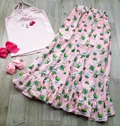 Conjunto saia longa rosa cactos Kukiê