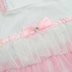 Vestido festa com babados rosa e branco Nannette - comprar online