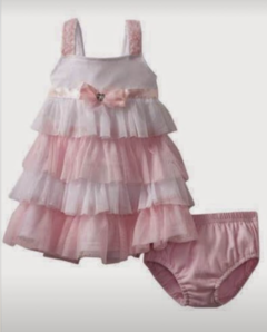Vestido festa com babados rosa e branco Nannette na internet
