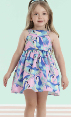 Vestido arara azul tropical birds verão - comprar online