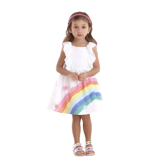 Vestido infantil branco arco-íris Mon Sucré verão - Espoleta Malagueta