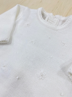 Vestido Trapézio Margaridinhas e poás branco - Baby Fio Tricot Infantil