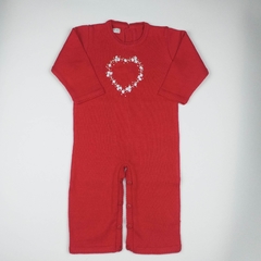 Macacão Vermelho Coração de Rococós - Baby Fio Tricot Infantil
