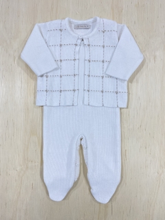 Conjunto Branco Xadrez Cáqui - Baby Fio Tricot Infantil