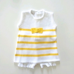 Vestido Trapézio Curto Branco e Amarelo - comprar online