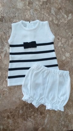 Vestido Trapézio Curto Branco e Preto - Baby Fio Tricot Infantil