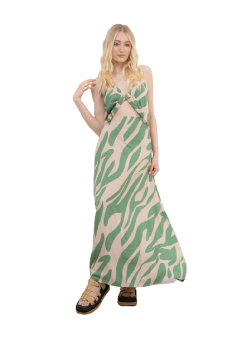 Maxi vestido de fibrana con recorte, verde, talle L/XL (st010223)