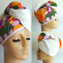 TURBANTE TROPICAL NARANJA EN TOALLA DE ALGODÓN