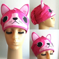 TURBANTE PERRITO FUCSIA EN TOALLA DE ALGODÓN