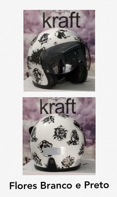 Capacete Kraft Old School Flores Branco e Preto - comprar online