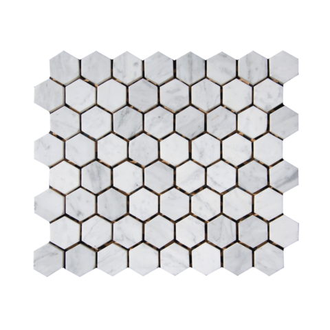 Venecita Revestimiento Hexágono de Mármol Carrara para Baño y Cocina 31 cm x 27 cm