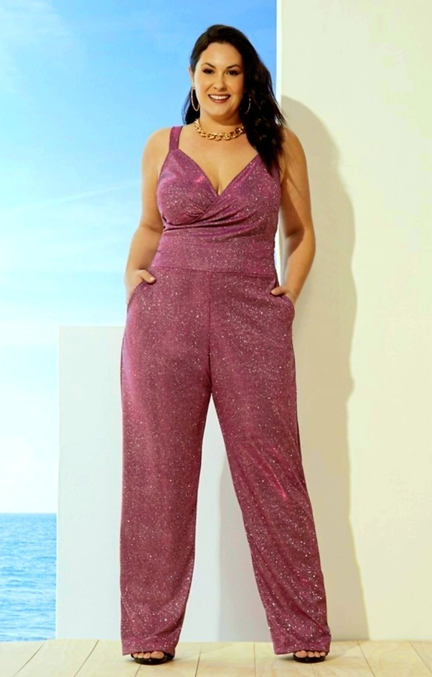 Macacão Fúcsia Lurex Plus Size