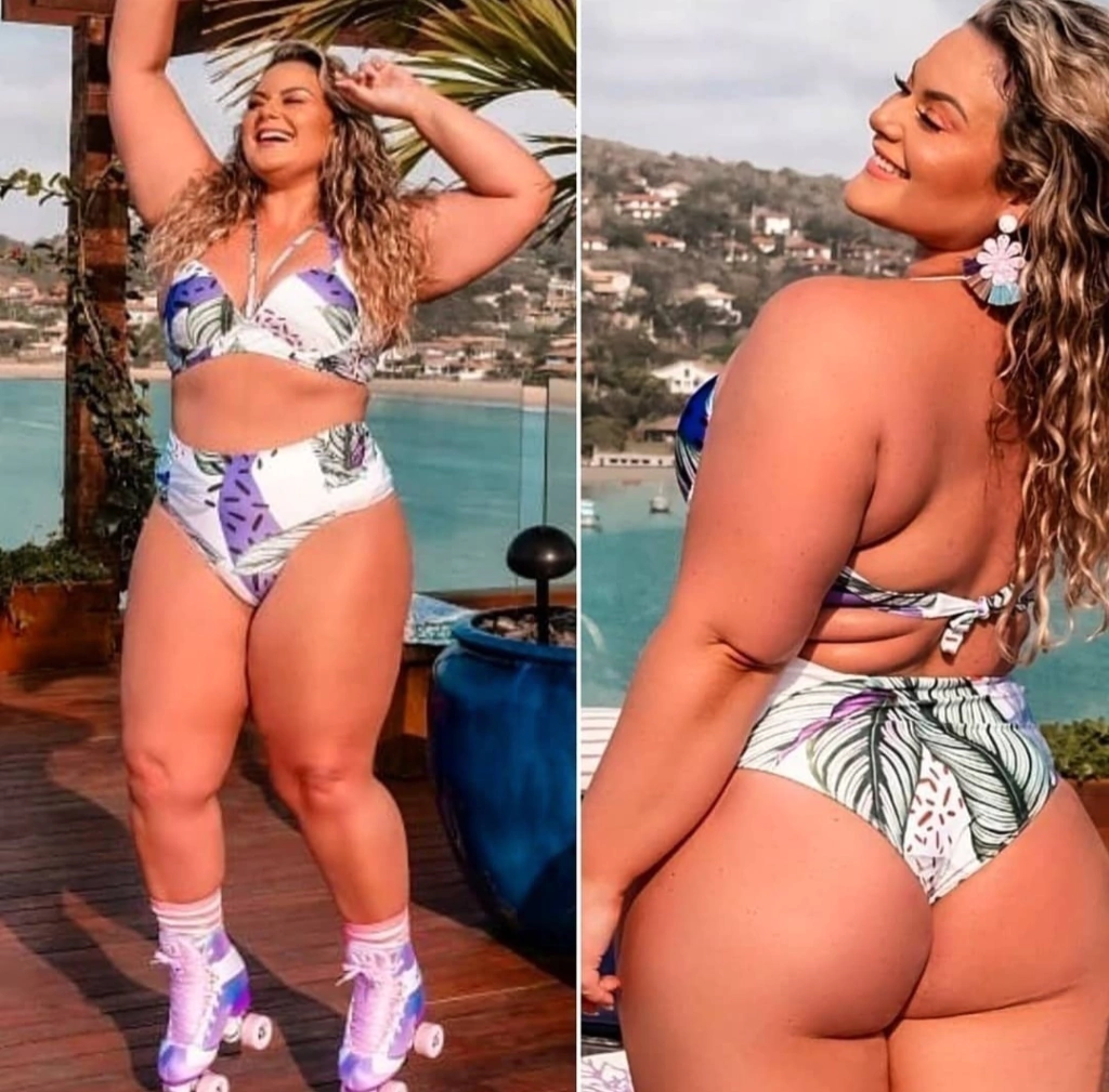 Biquíni Tiras no Busto Off White Estampado Plus Size