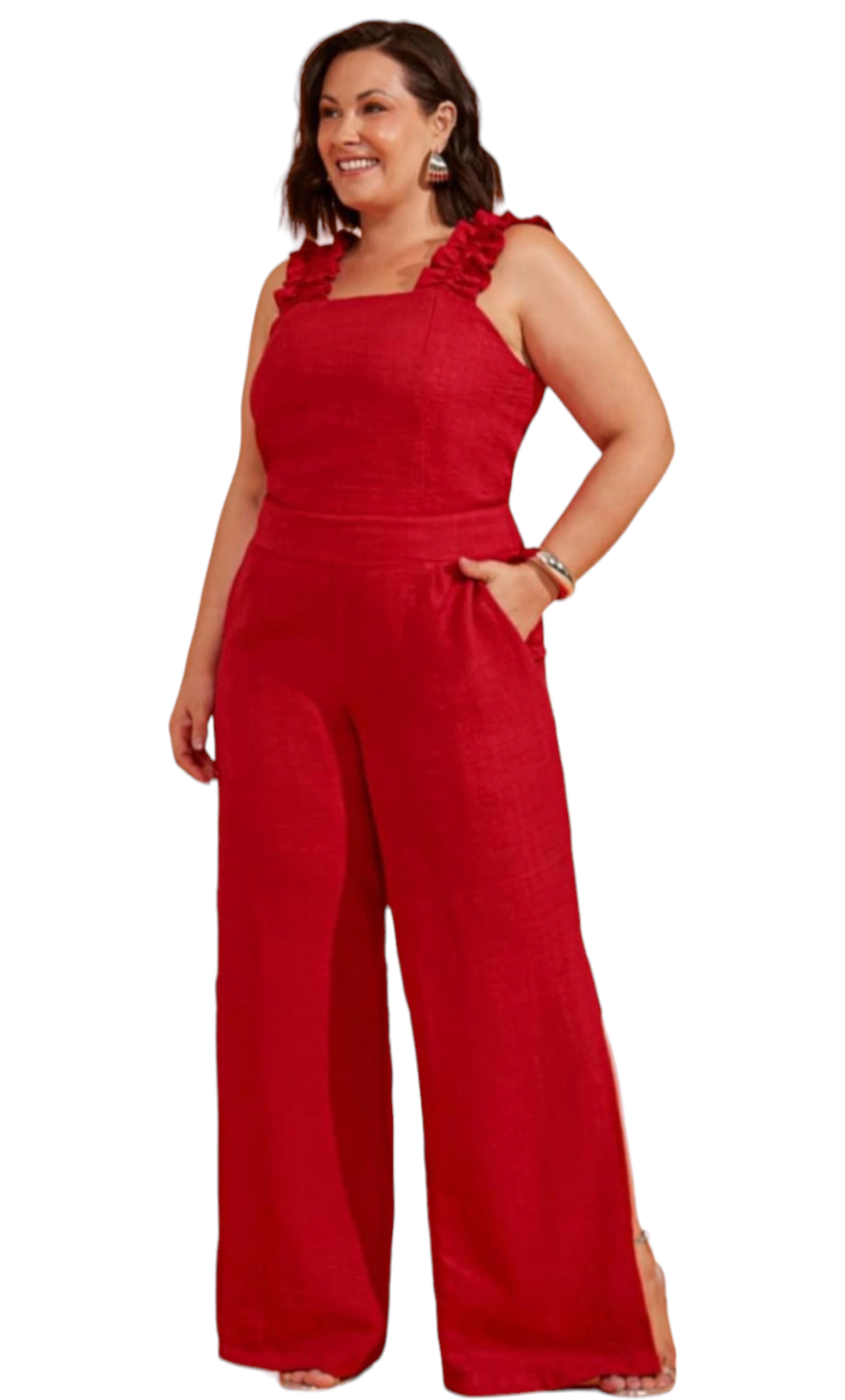 Macacão Crepe com Elastano Vermelho Plus Size